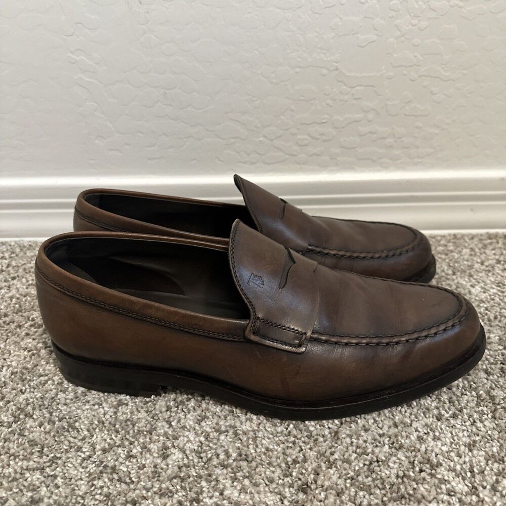 Tod’s Penny Loafers Brown Leather Slip-On Dress Shoes Italy Made Men’s Size 10